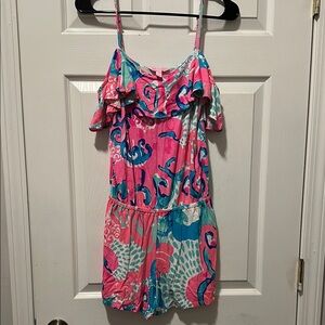 Lilly Pulitzer Pink and Blue Ruffle Jumpsuit